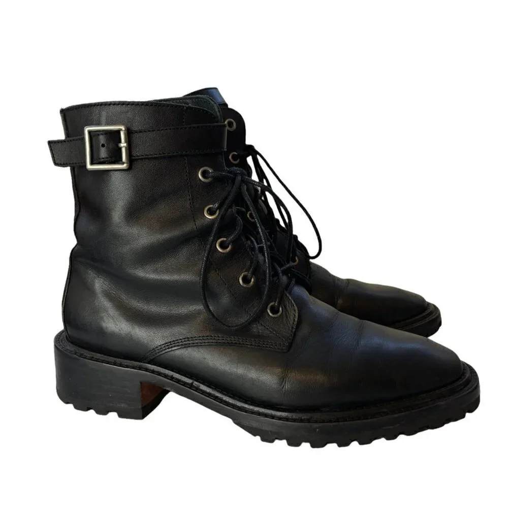 Rachel Comey Dame Kidskin Leather Lace Up Combat Boots Black Size 8.5 - Picture 12 of 12
